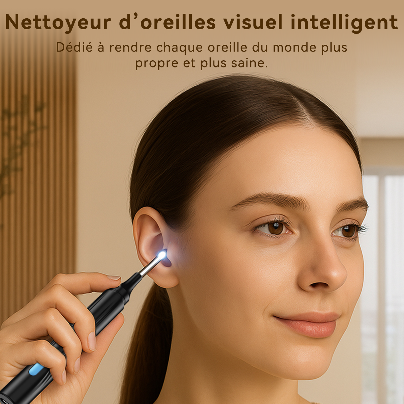 Sunluxy Outil d’extraction de cérumen avec caméra, 10 MP HD, 7 kits, 6 lumières LED, embouts en silicone souple, étanche IPX5, rechargeable type-C, compatible iOS et Android – H1, noir
