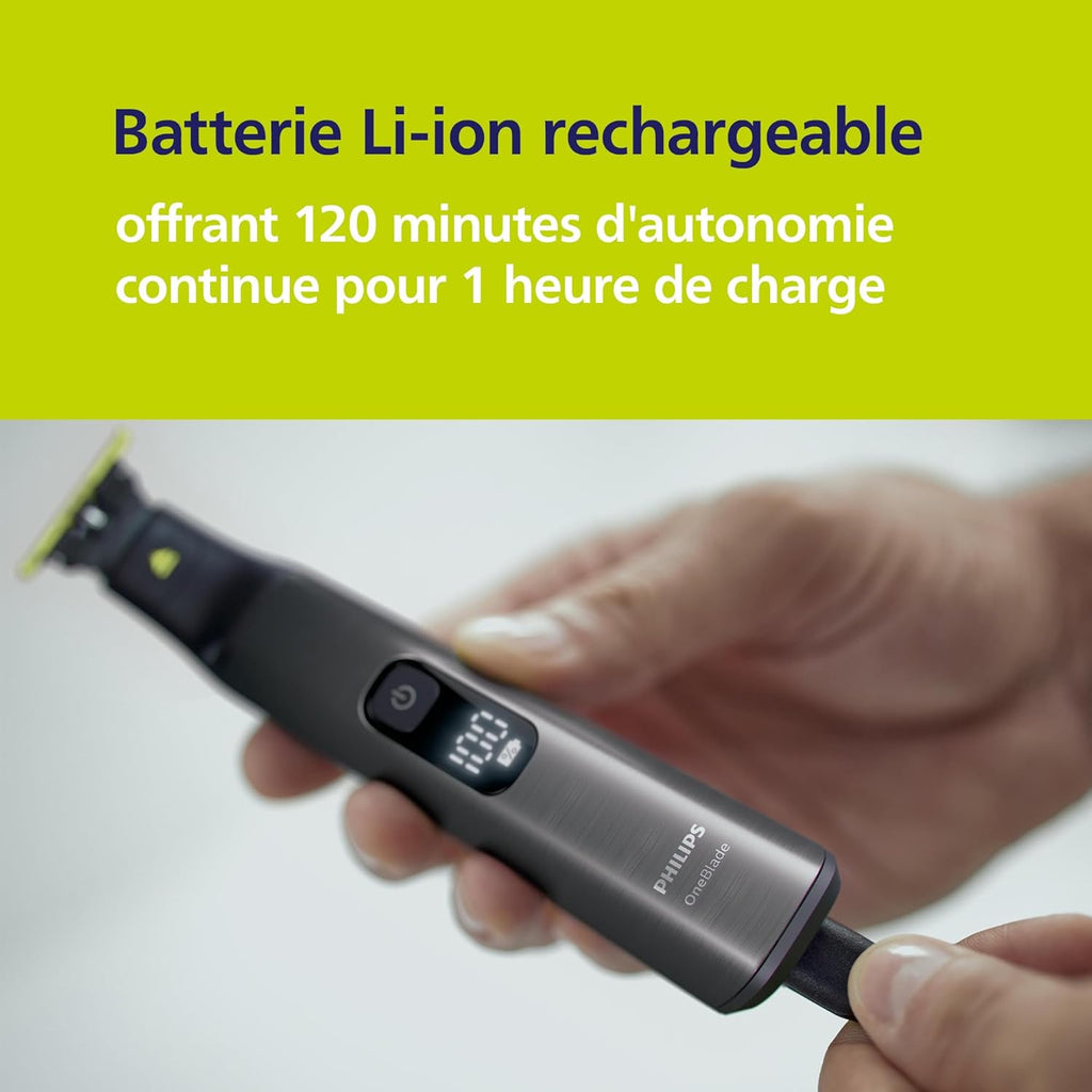 Philips OneBlade Pro 360 QP6552/30 Oneblade avec lame 360 de rechange, 3 sabots, utilisation humide & sèche, batterie rechargeable - Noir