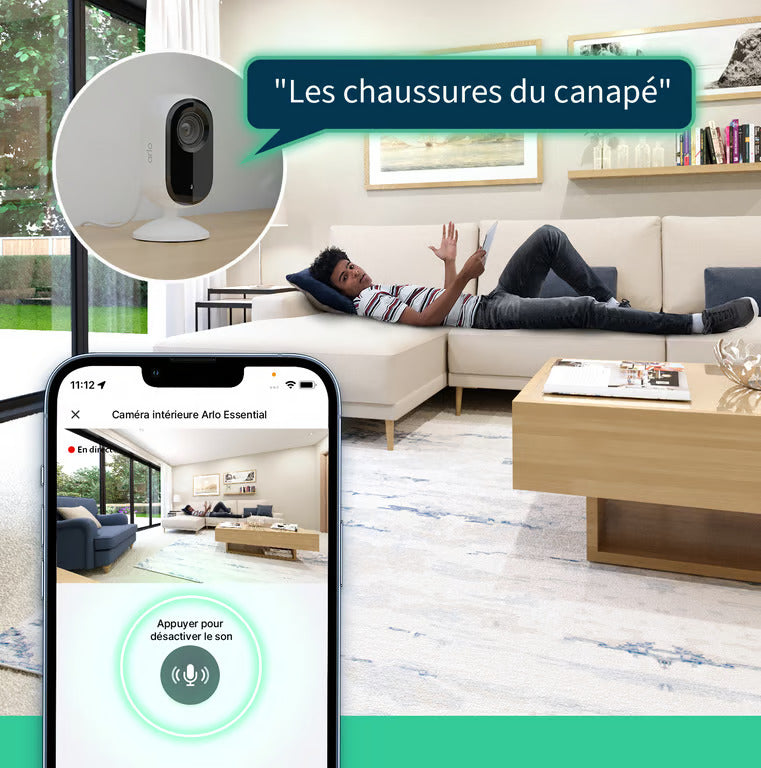 Arlo VMC3260-100EUS Caméra Intérieure Filaire WiFi 2K Essential 2, Kit de 2 caméras, Audio Bidirectionnel, Vision Nocturne, Cache de Lentille, Blanc