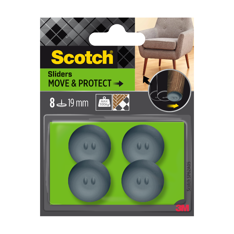 Scotch Patin glisseur alvéolé adhésif Gris Ø 19 mm