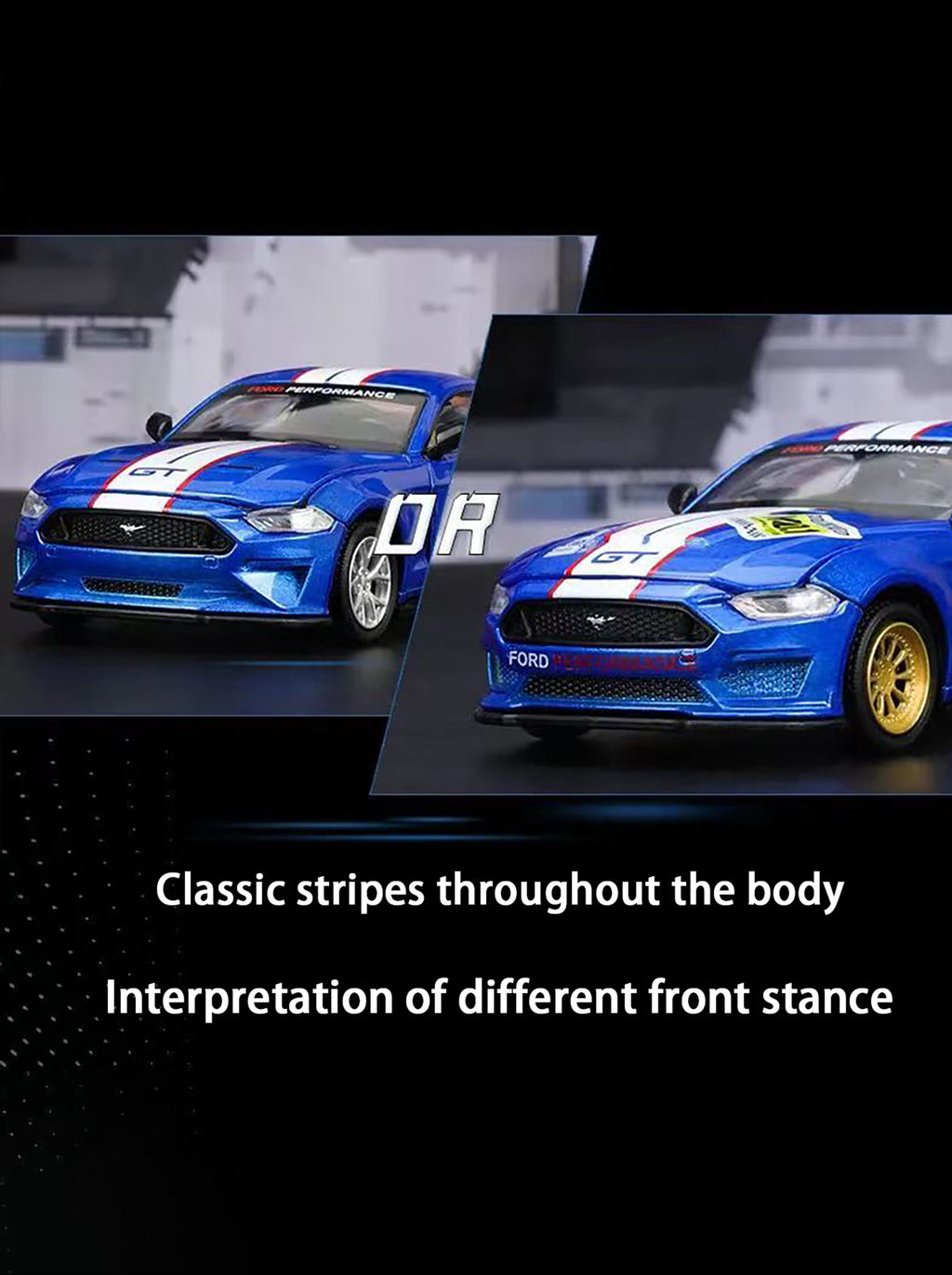 CCA Classic Blue 2018 Ford Mustang GT Voiture Miniature en Métal 1:42 - Kit DIY avec Portes Ouvertes, Intérieur Détaillé, Cadeau de Collection