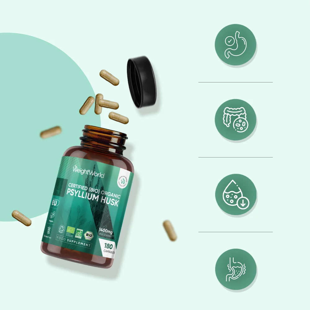 WeightWorld Poudre de coque de psyllium biologique 1400 mg - 180 gélules