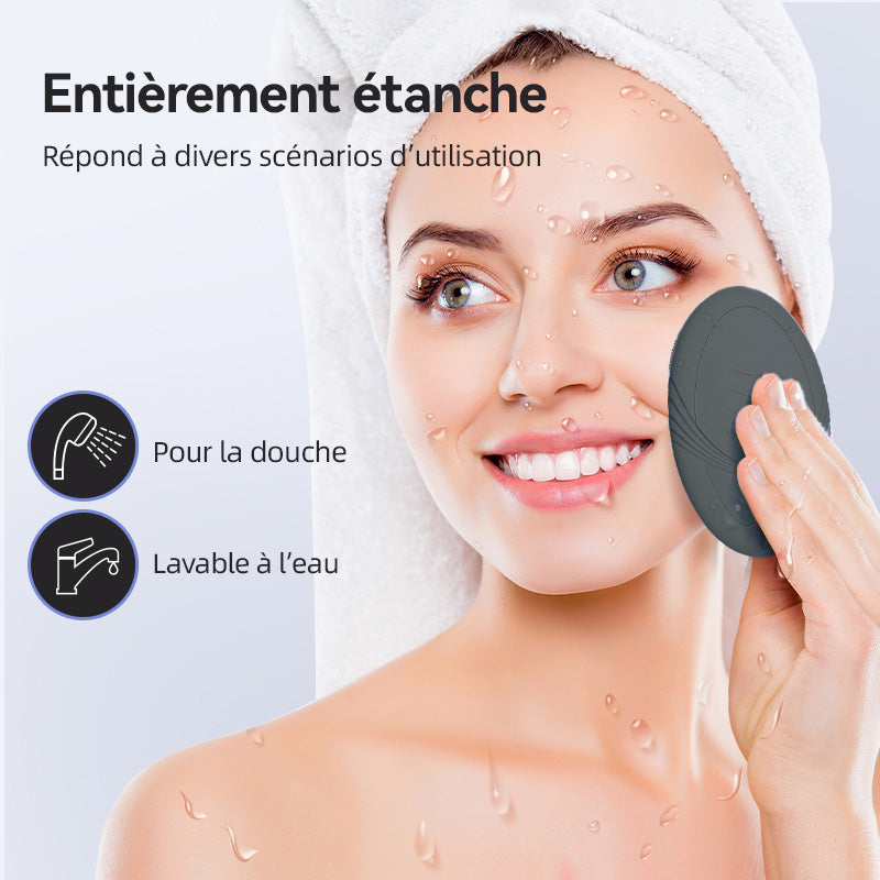 SUNLUXY JMY-103 Brosse nettoyante pour le visage, 5 modes de vibration, nettoyage en douceur avec tête de brosse en silicone, conception portable avec anneau de suspension - Noir