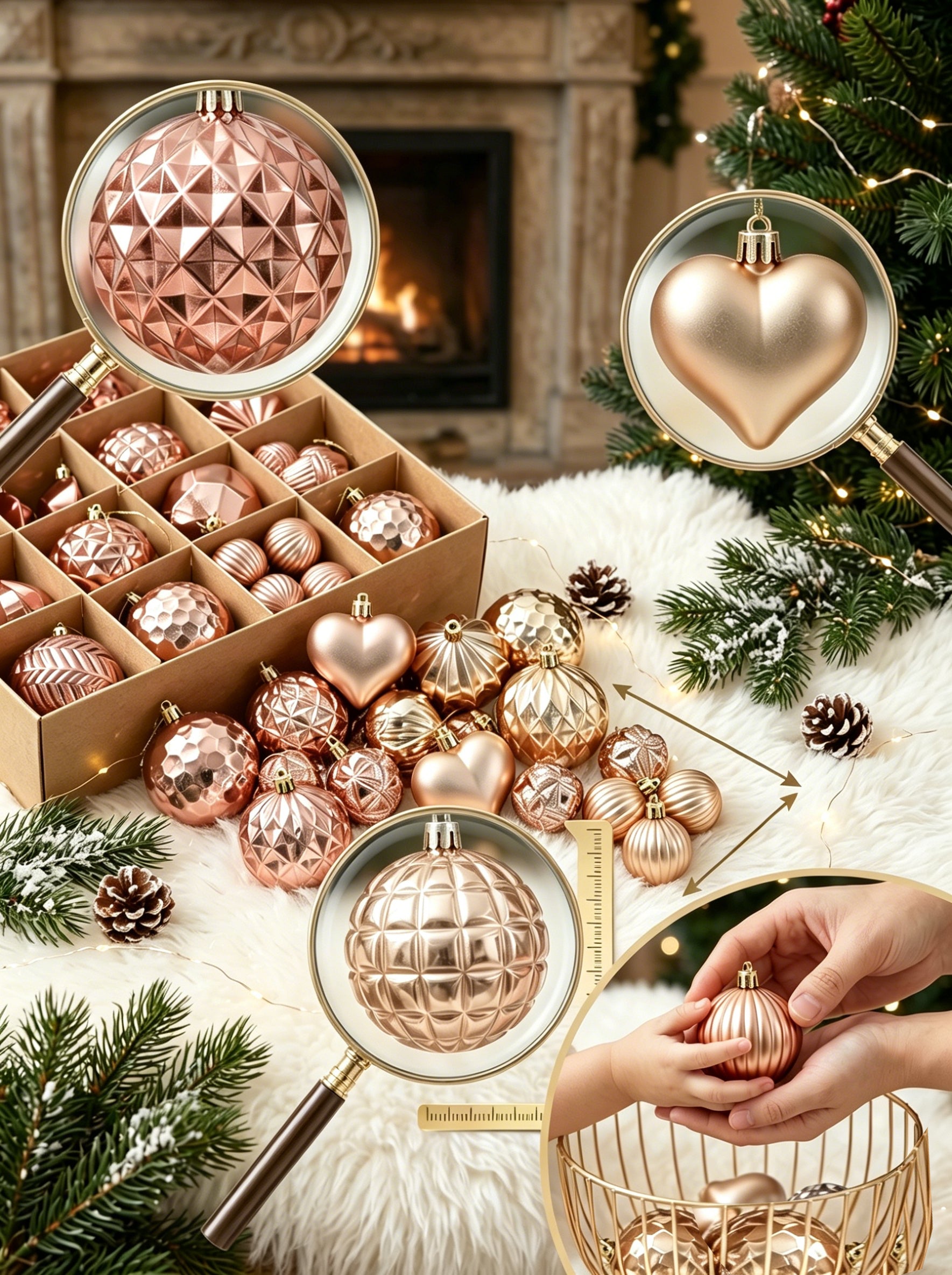 Ju7cer Lot de 40 boules de Noël, pour décoration de sapin et de fêtes, couleur champagne