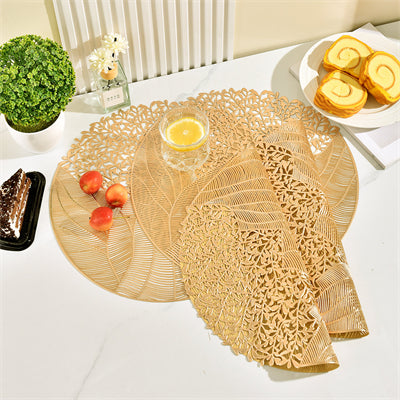 Lot de 6 sets de table ronds en PVC doré motif fleur de mer, décoration de table de fête, dessous de vase, sets de table pour fête et mariage