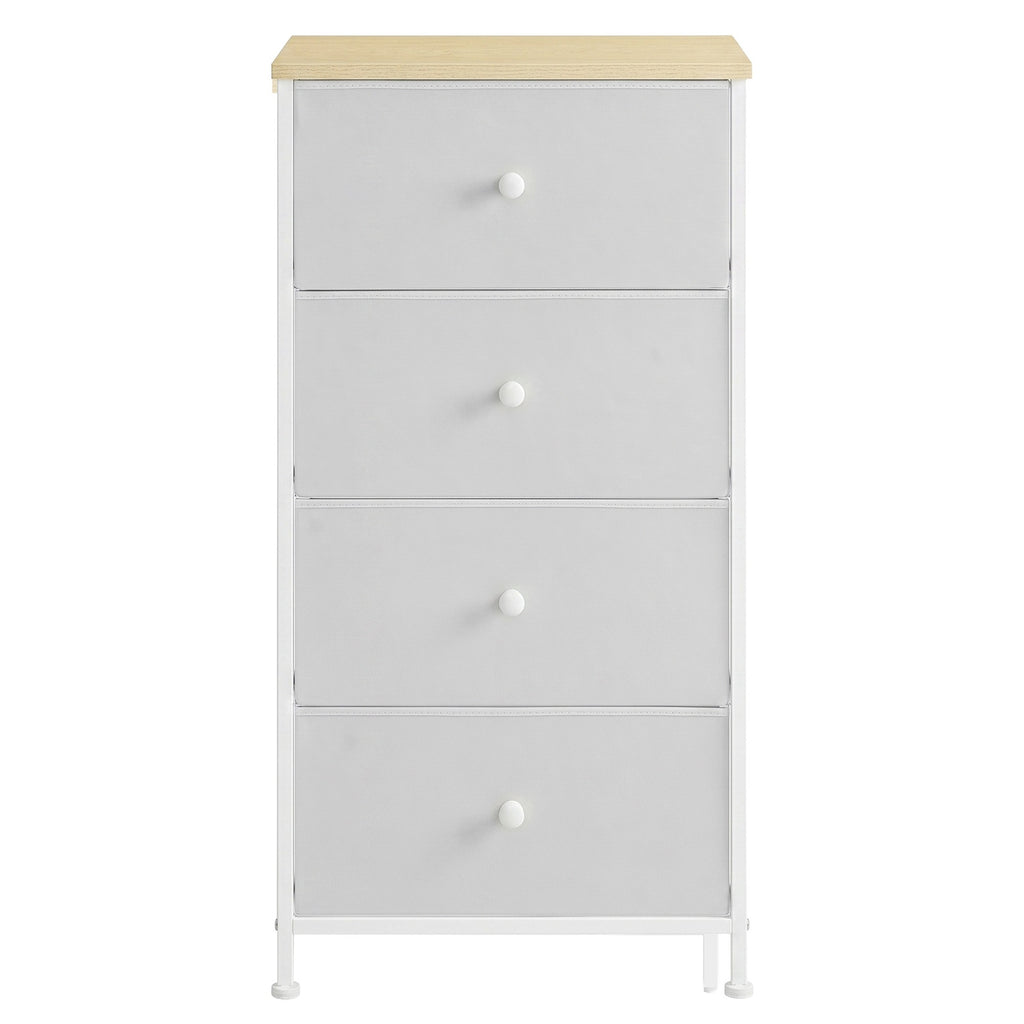 JOYFURNOS Commode en tissu pour chambre, avec 4 tiroirs, cadre en métal, blanc