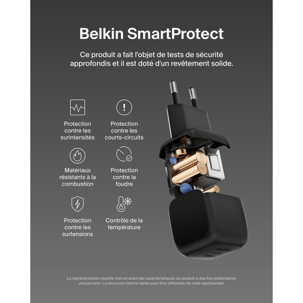 Belkin BoostCharge 45 W Chargeur Compact avec Câble de Charge Rapide USB-C vers USB-C (Prend en Charge iPhone 16/15/14, Galaxy S25/S24, Pixel 9, iPad, AirPods, etc., Noir)