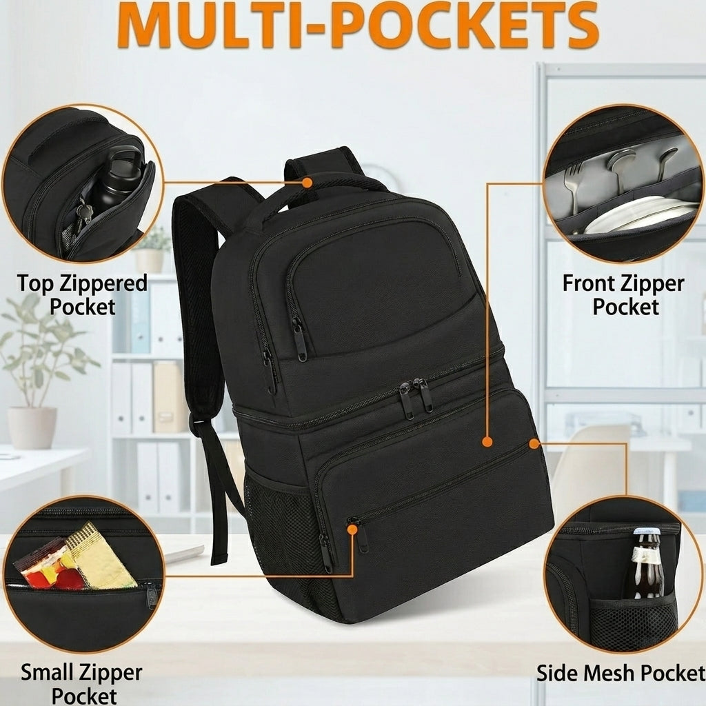 Sac à dos isotherme, Sac à dos isotherme pour repas 26 canettes, Double couche étanche, Léger et souple avec compartiment isotherme