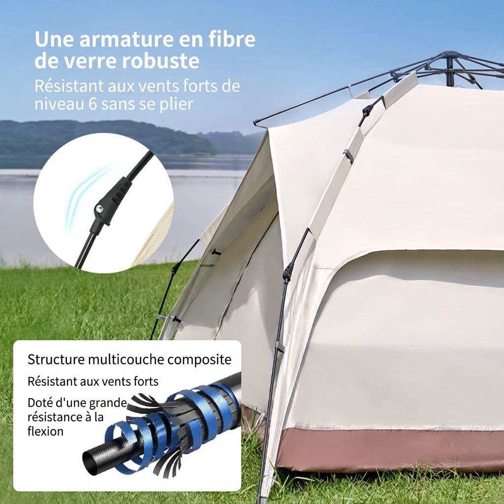 Ochama x J.ZAO Tente double couche - Matériel extérieur de randonnée et camping - Tente dôme - Déploiement automatique - Couleur fromage 3-4 personnes, Beige