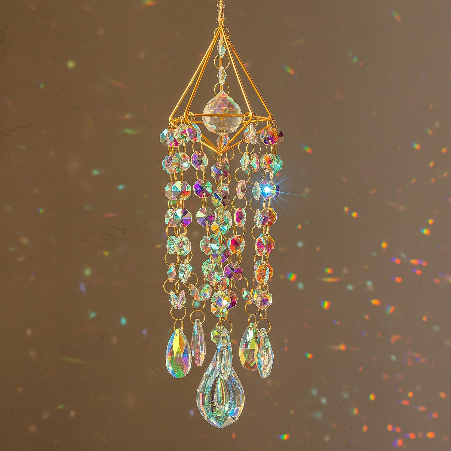 Ju7cer Carillon à vent en cristal irisé lumière et ombre 1 pièce - Décoration de carillon à vent suspendu, Attrape-lumière de jardin, Créateur d’arc-en-ciel pour mariages, Indispensable de Noël