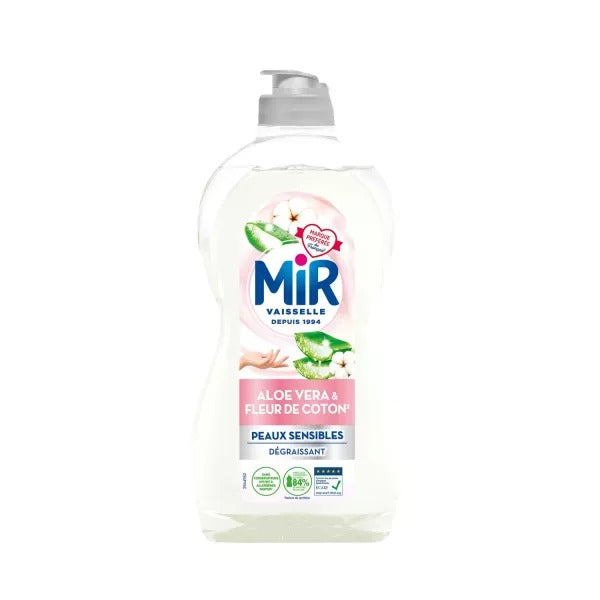 MIR Liquide Vaisselle Fleur de Coton & Aloe Vera, Peaux Sensibles, 450 ml