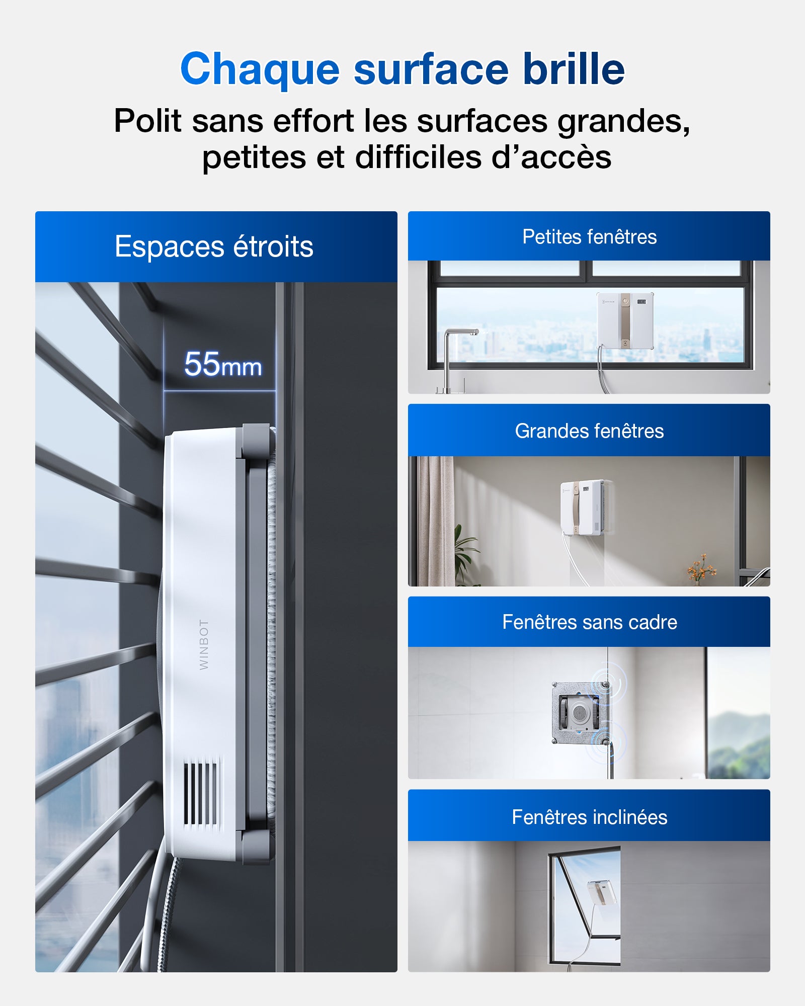 Robot lave-vitres ECOVACS WINBOT MINI - Beige, design compact, double buses avec pulvérisation ultrasonique, système de protection à 9 niveaux