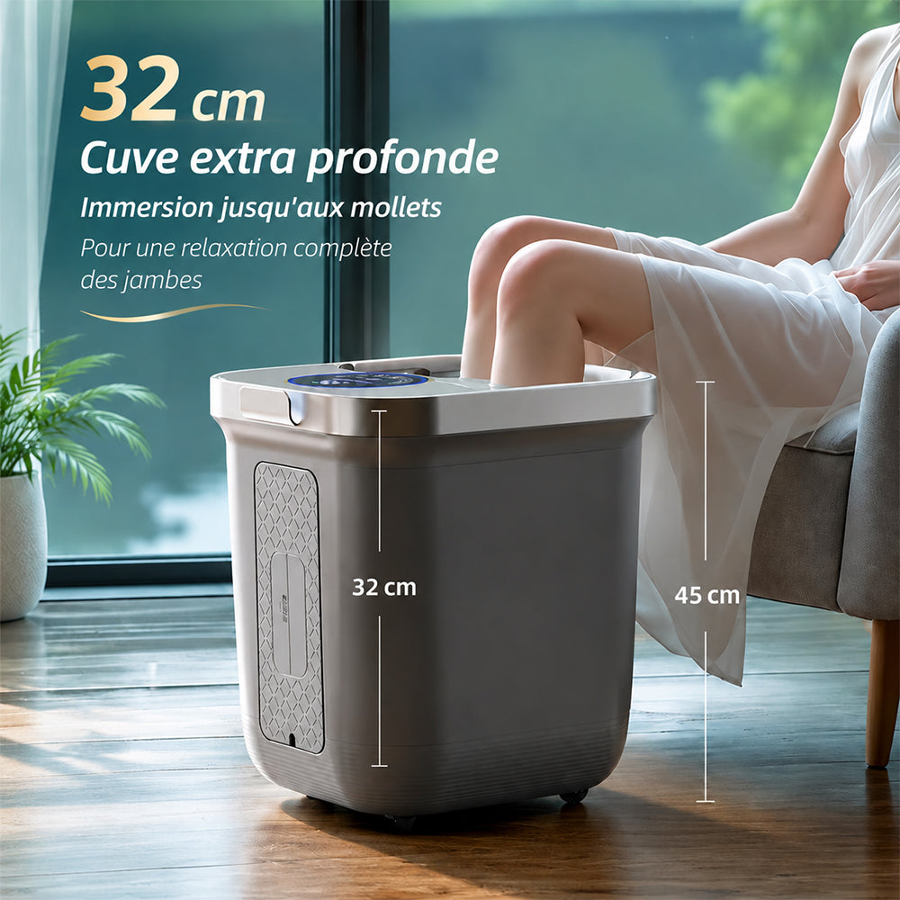 KASJ Z201 Bain de pieds massant électrique avec 6 rouleaux rotatifs & 2 points d'acupression à mouvement vertical – Stérilisation UV, Bassin profond pour bain de mollets, Chauffage réglable, Minuterie & roues faciles à déplacer pour soulager le stres