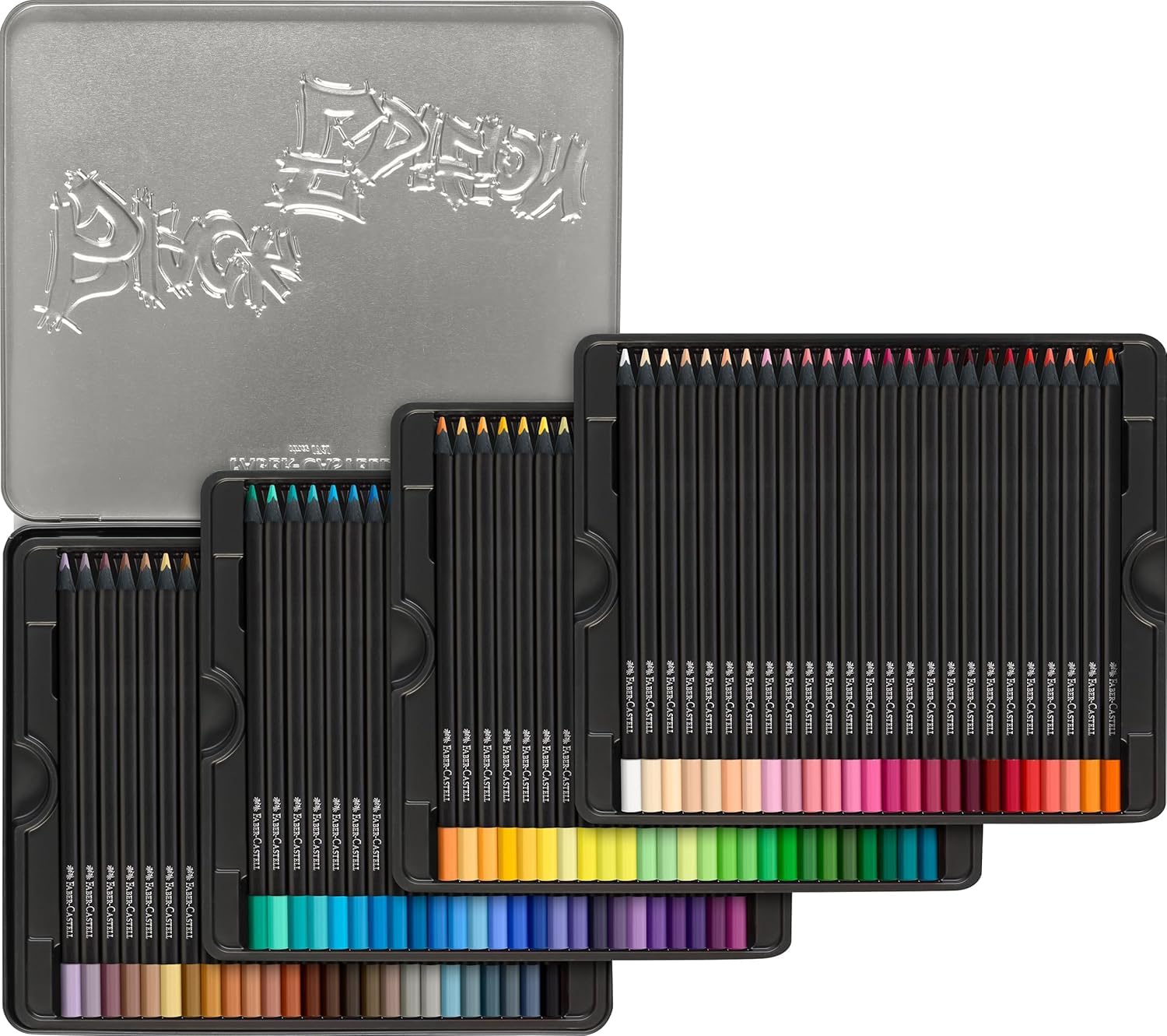 Faber-Castell Crayons de couleur Black Edition, 100 pièces dans une boîte en métal