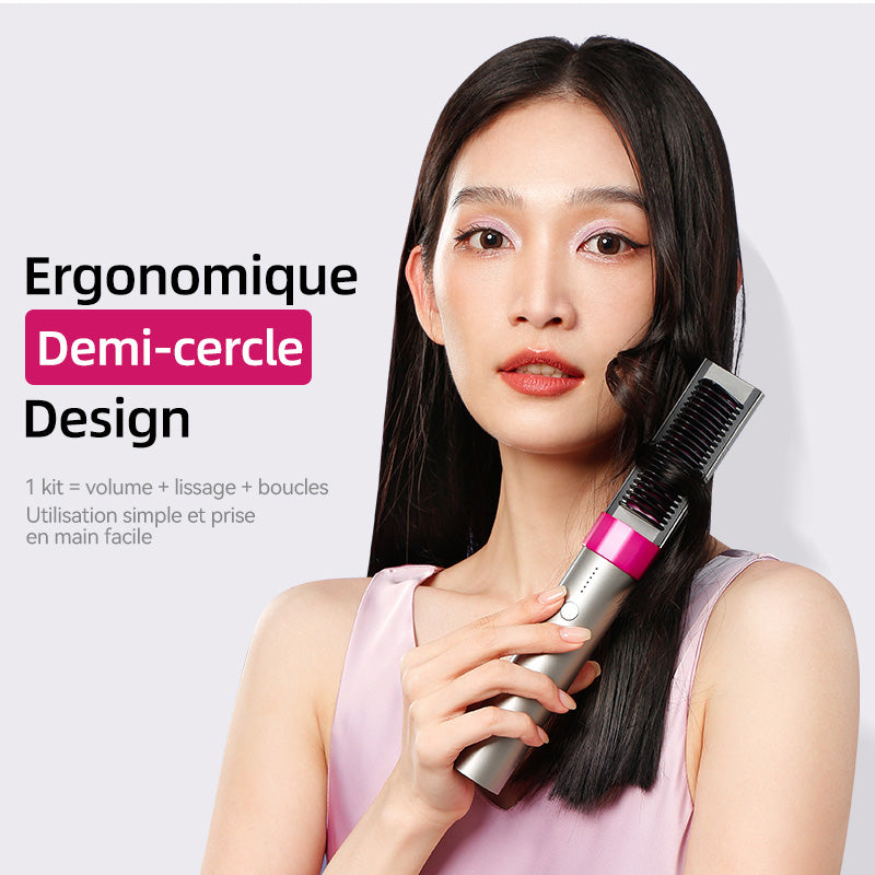 Sunluxy KD382 Brosse lissante ionique Soin capillaire 60 millions d’ions négatifs Plaque en céramique PTC Chauffage rapide 6 réglages de température Batterie au lithium sans fil portable Outil de coiffage maison