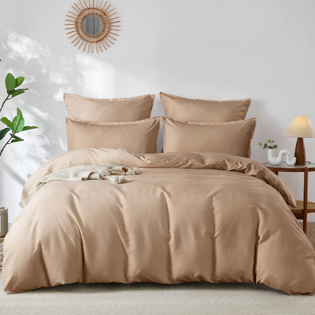 LEBONSOIR Parure de lit kaki avec housse de couette, 200 x 200 cm/65 x 65 cm x 2, Respirante durable douce confortable, Avec fermeture éclair, 3 pièces, Inclut 1 housse de couette et 2 taies d'oreiller, Sans couette