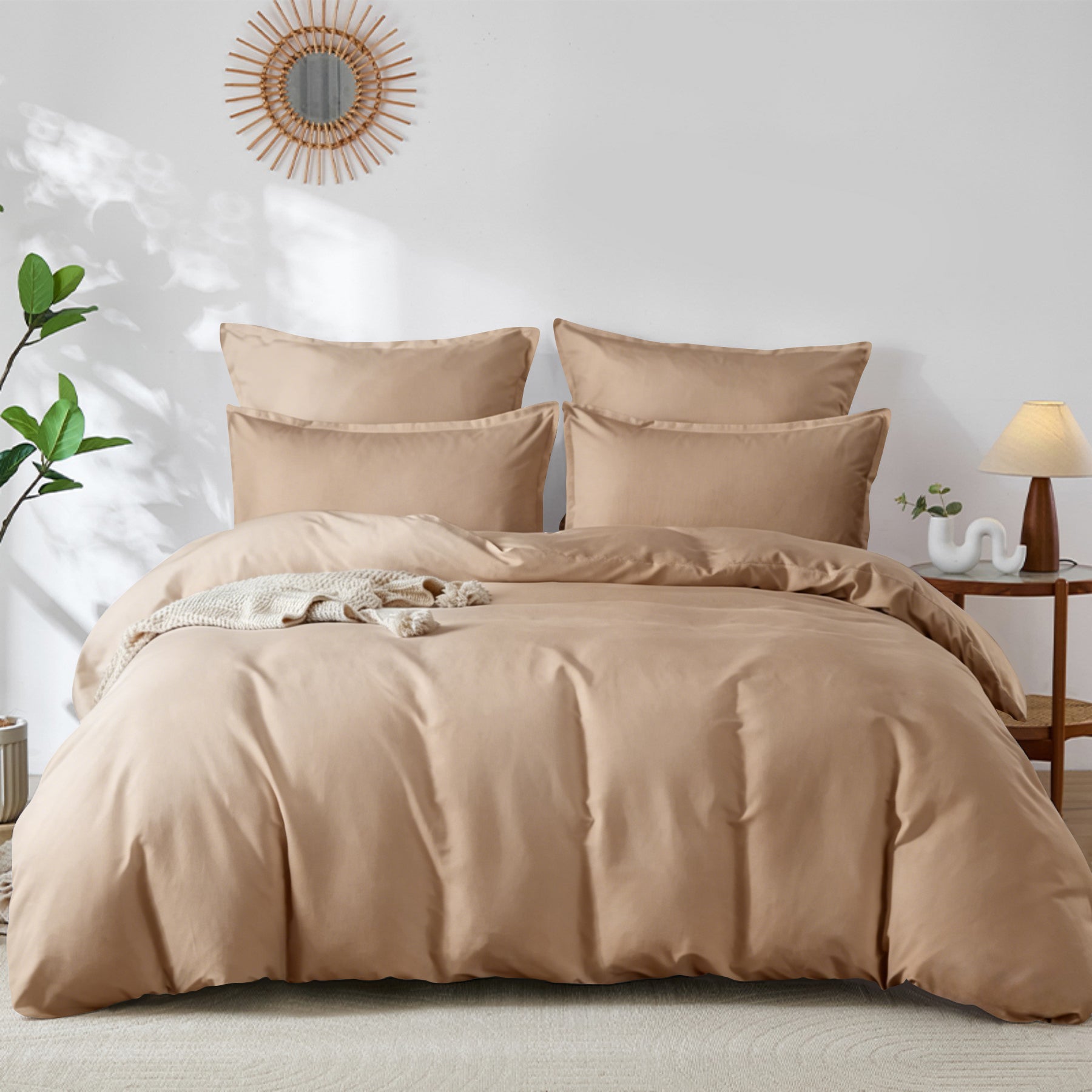 LEBONSOIR Parure de lit kaki avec housse de couette, 200 x 200 cm/65 x 65 cm x 2, Respirante durable douce confortable, Avec fermeture éclair, 3 pièces, Inclut 1 housse de couette et 2 taies d'oreiller, Sans couette