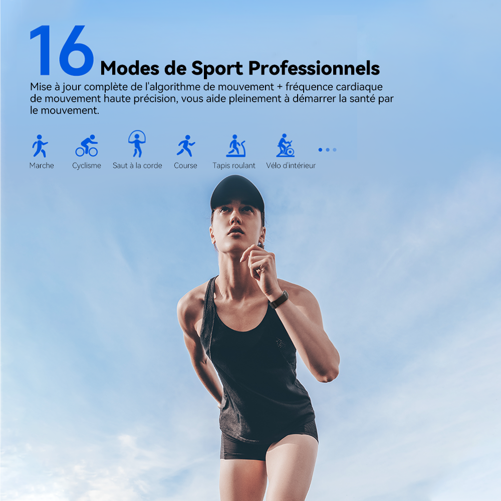 FITTEK S5 Montre connectée, Suivi de santé 24/7, Autonomie 50 jours, 16 modes sportifs, Noir