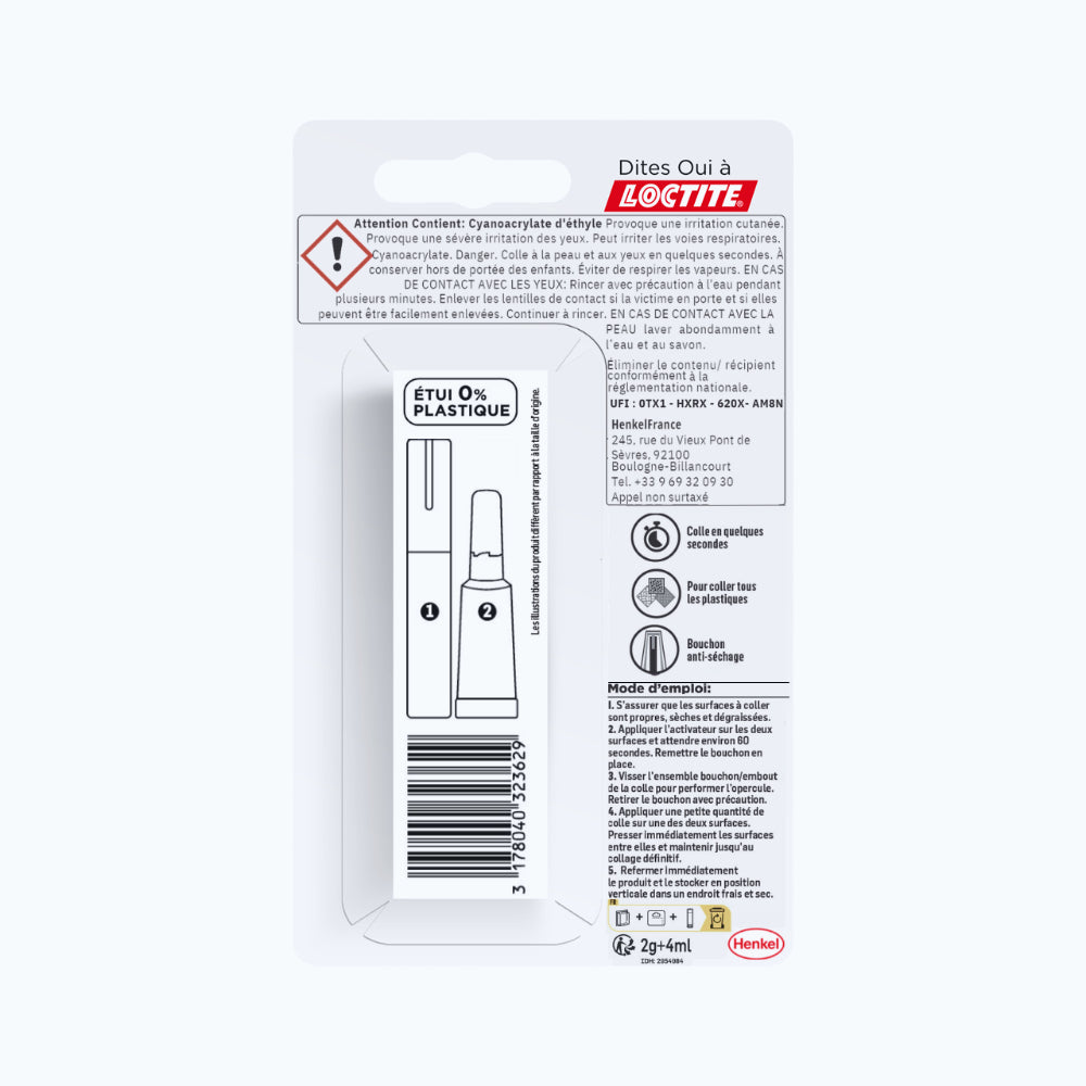 Henkel Loctite – Super Glue-3 Tous Plastiques (tube de 2 g + stylo activateur de 4 ml) – Colle forte transparente pour tous plastiques – Transparente à séchage immédiat