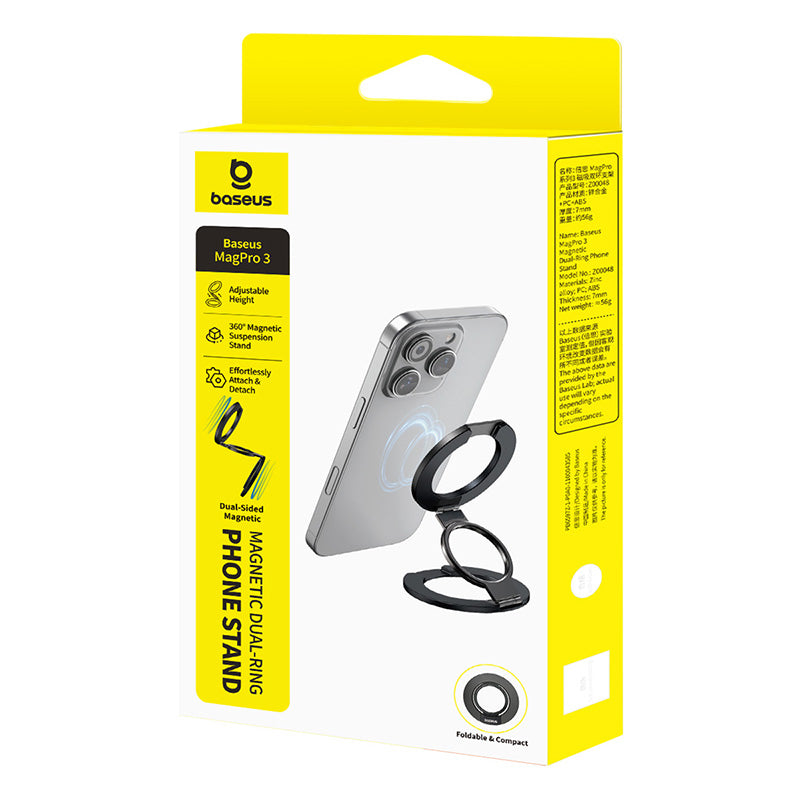 Baseus MagPro 3 Support téléphone magnétique à double anneau - Noir cosmique