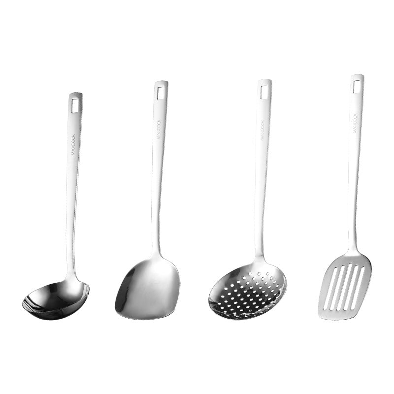 Maxcook Set de 4 ustensiles de cuisine en acier inoxydable, comprend spatule à wok, retourneur ajouré, louche à soupe, écumoire