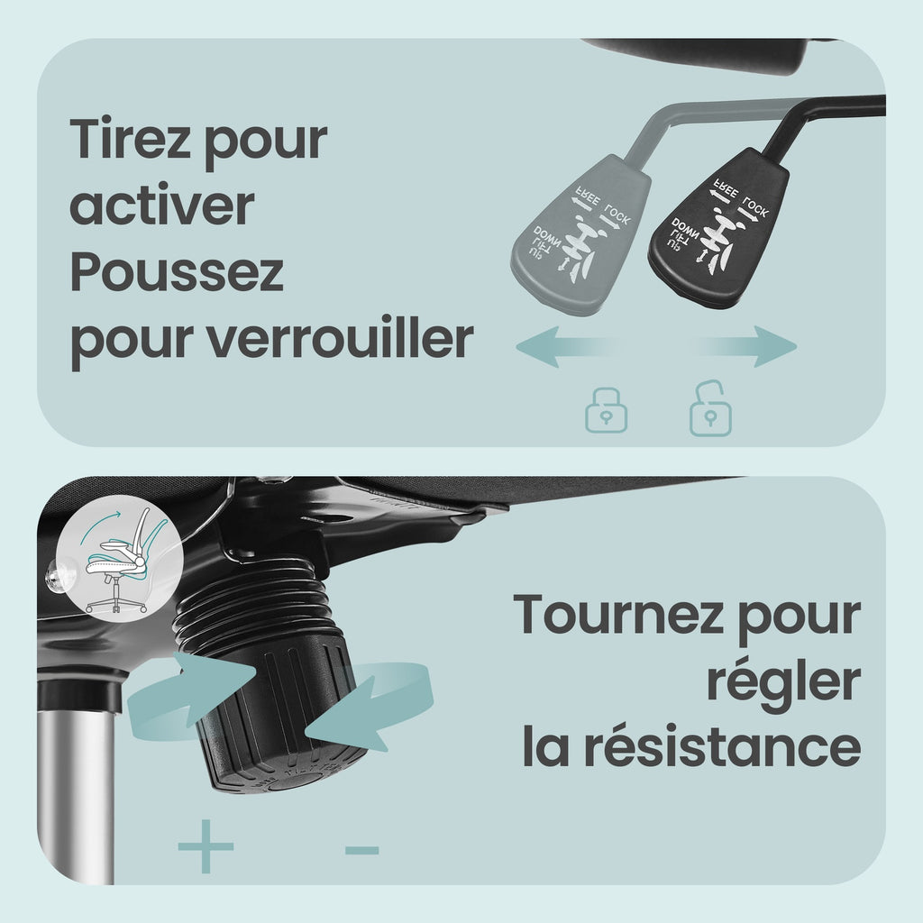 JOYFURNOS Fauteuil ergonomique en tissu noir d’encre – 60×64×（103-110）cm, soutien lombaire rembourré, accoudoirs relevables, mécanisme à bascule – idéal pour le bureau à domicile
