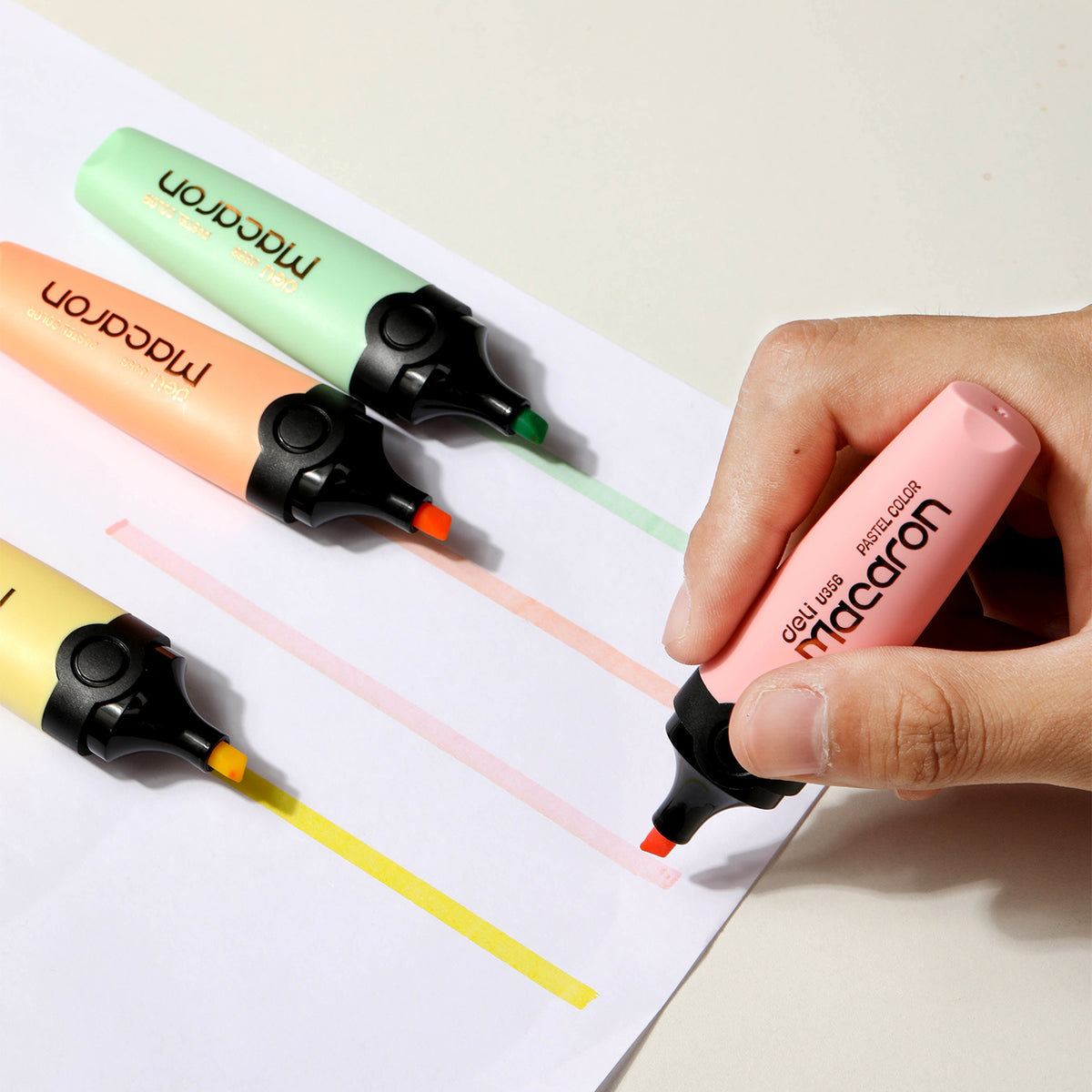 Deli Surligneur à pointe biseautée, couleurs pastel, lot de 4