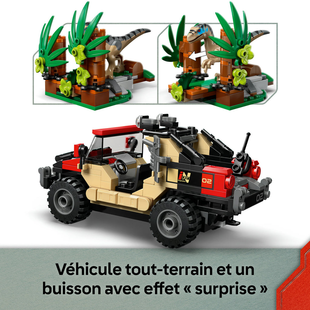 LEGO Jurassic World 76972 Le vélociraptor et l’évasion en 4x4