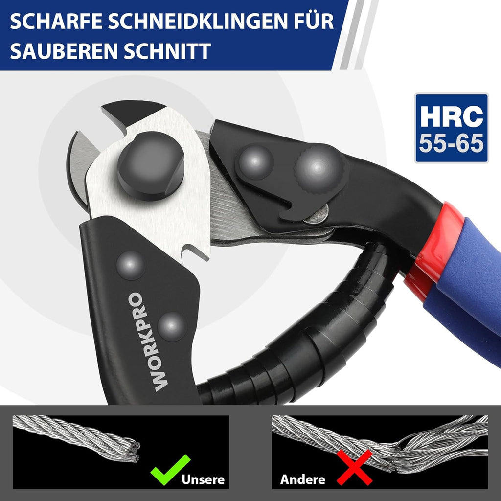 WORKPRO Coupe-câble en acier chrome-vanadium pour câble métallique, inox et réparation de câble de frein de vélo - 190 mm