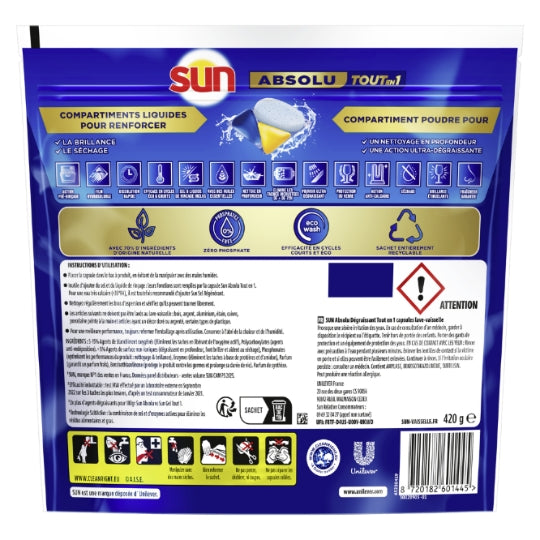 SUN Absolut Capsules lave-vaisselle Tout en 1 dégraissantes 28 capsules