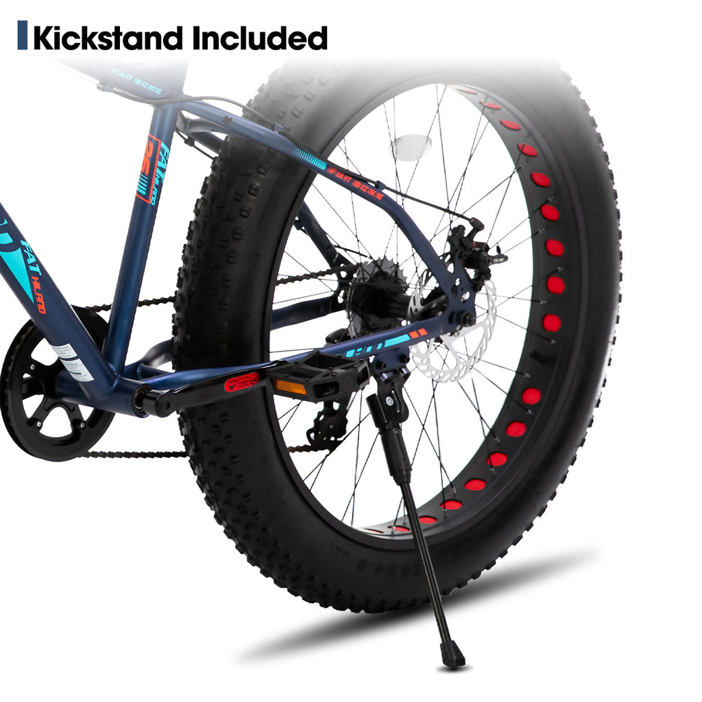 Hiland Roon VTT à pneus larges pour enfants, adolescents et adultes, standard européen, Shimano 7 vitesses, double frein à disque, bleu, 24 po