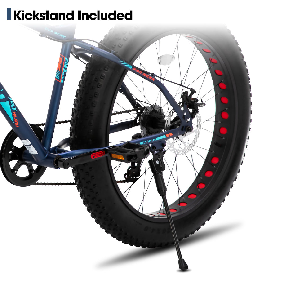 Hiland Roon VTT à pneus larges pour enfants, adolescents et adultes, standard européen, Shimano 7 vitesses, double frein à disque, bleu, 24 po