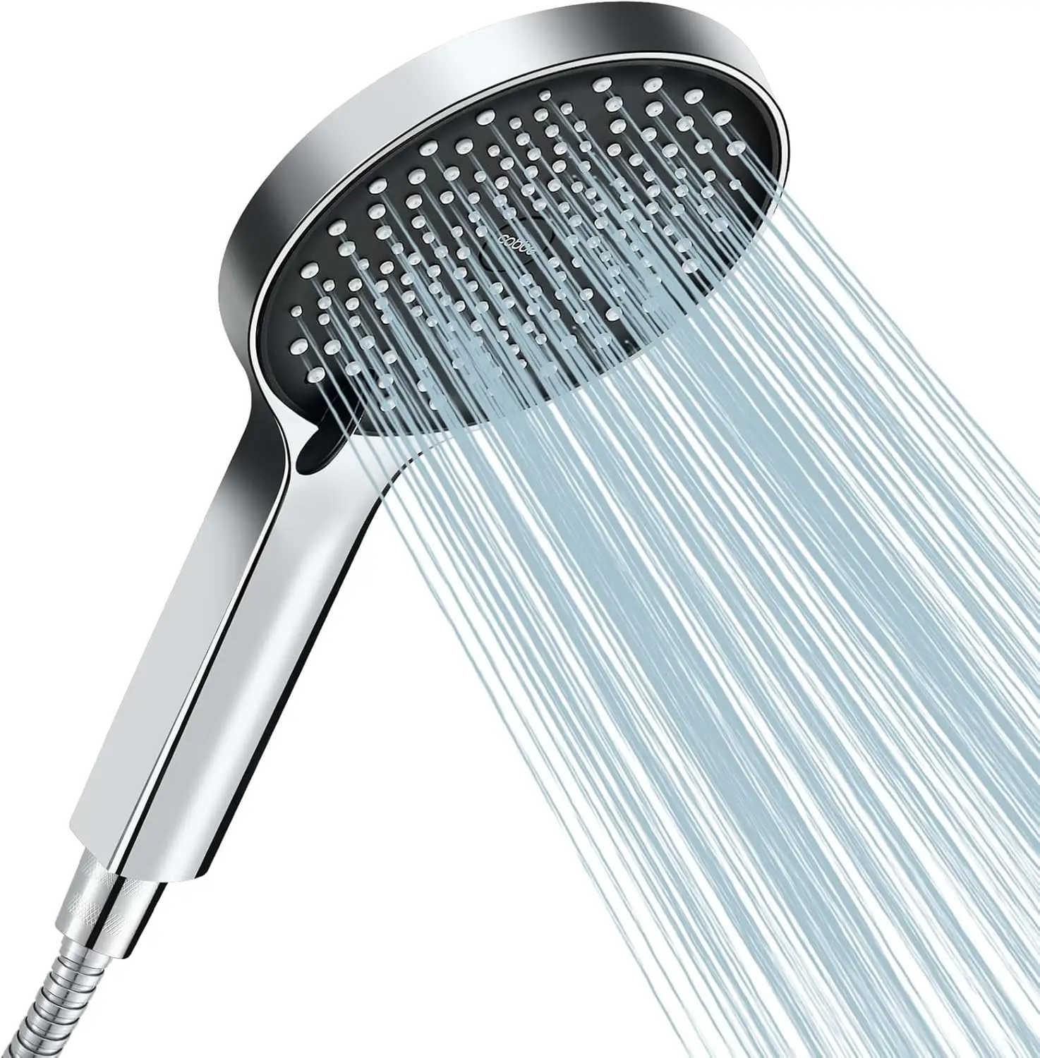 Pommeau de douche rafraîchissant d'été Cobbe avec flexible, grand modèle effet pluie à pression renforcée, 3 modes de jet, économie d'eau, finition noir/chrome