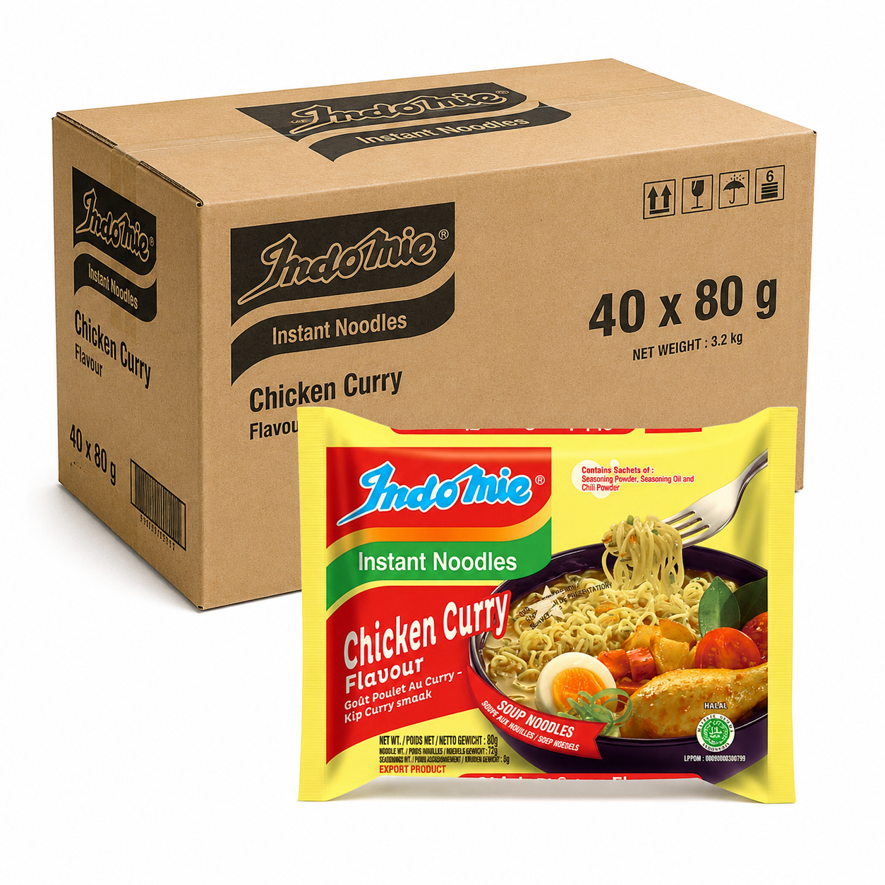 Indomie Nouilles Saveur Poulet Curry (Import) 40 x 80 g - 1 boîte