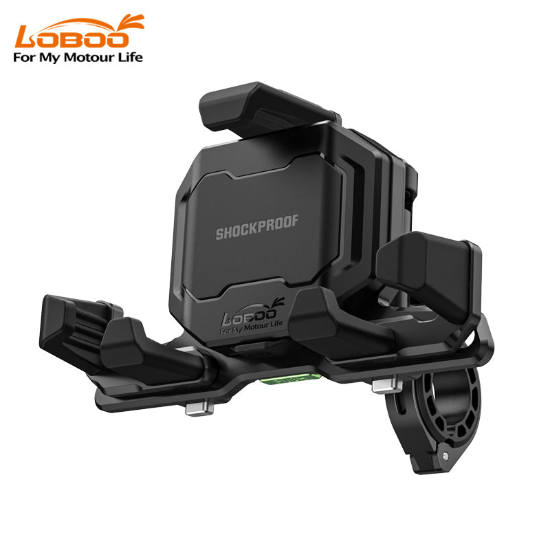 LOBOO PH06 Support de téléphone anti-vibration - Amortissement magnétique + charge sans fil 15 W - Support de moto en aluminium (convient aux téléphones de 4,7 à 7,2 pouces)
