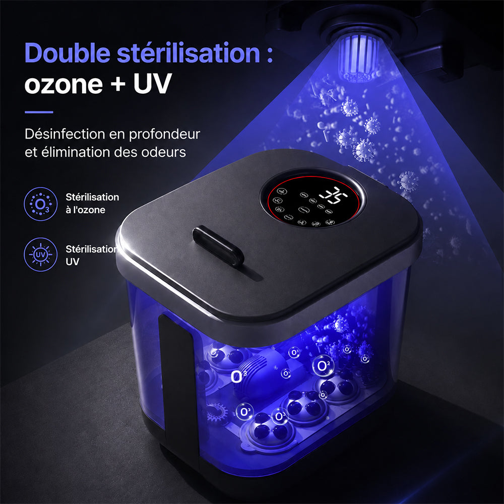 KASJ Z201 Bain de pieds massant électrique avec 6 rouleaux rotatifs & 2 points d'acupression à mouvement vertical – Stérilisation UV, Bassin profond pour bain de mollets, Chauffage réglable, Minuterie & roues faciles à déplacer pour soulager le stres
