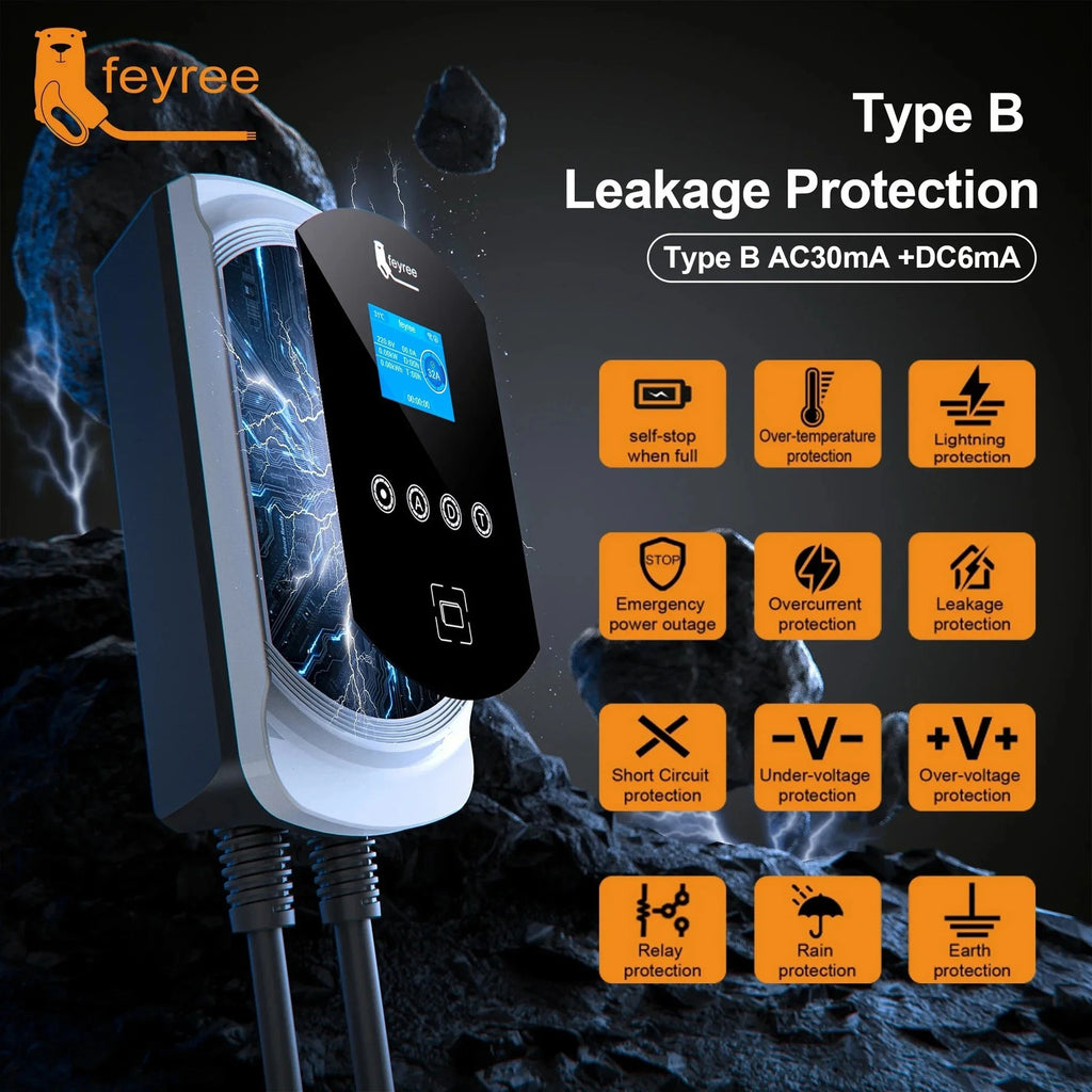 feyree Chargeur EV Type 2 32 A 22 kW 3P avec équilibrage dynamique de la charge, modèle EVSE Wallbox, fonctionnalité d’application Wi-Fi intelligente pour voitures électriques