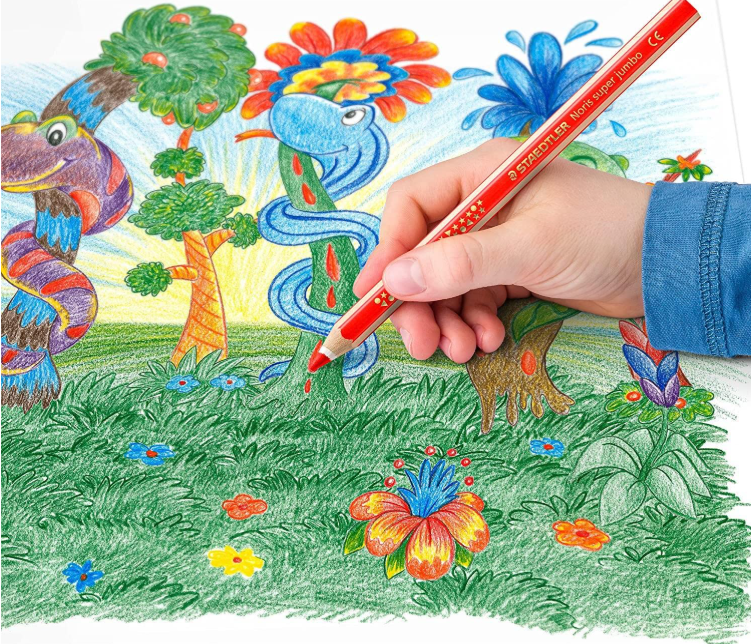 STAEDTLER Crayons de couleur Noris Super Jumbo - 12 couleurs vives - 1 taille-crayon