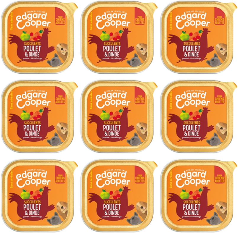 Edgard & Cooper Pâté Sans Céréales Poulet & Dinde Pour Chiens Adultes - 9*100 g