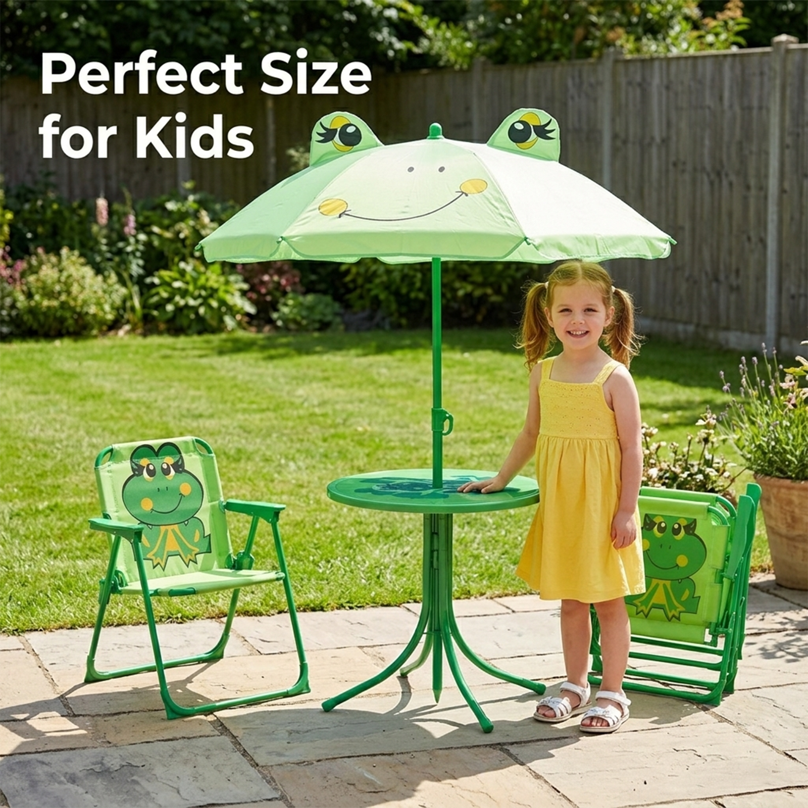 Terrabeta Ensemble de mobilier d'extérieur pour enfants - 2 chaises, 1 table et 1 parasol