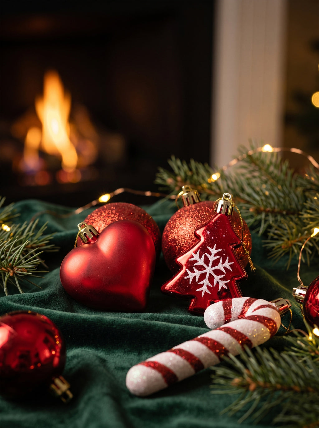 Ju7cer Lot de 72 boules de Noël, avec sapin de Noël, boules de Noël en forme de cœur, chaussettes de Noël, boules de Noël, pour la décoration du sapin de Noël, décoration de fêtes, rouge