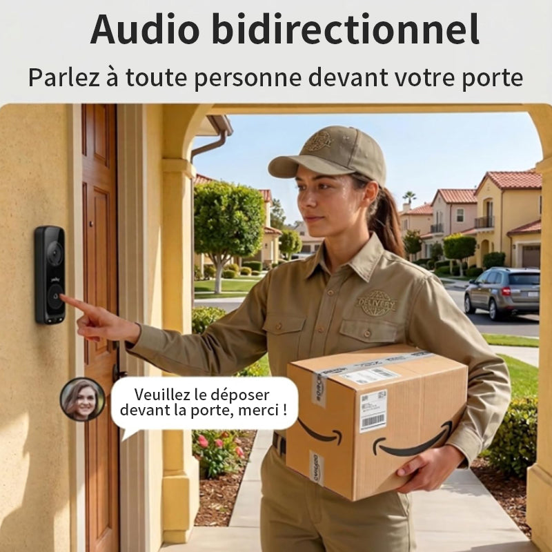 UNIVIEW youkey DB312 Caméra de Sonnette Vidéo Sans Fil Double Caméra avec Sonnerie - 2K Vision Nocturne en Couleur - Batterie 6400 mAh - Wi‑Fi 6 2,4/5 GHz - Détection Radar + PIR