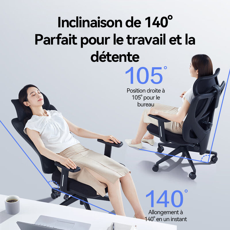 ochama x J.ZAO Z5 Soft Chaise ergonomique réglable 105°-140° avec support lombaire 4D, appuie-tête confortable et tissu en maille respirant