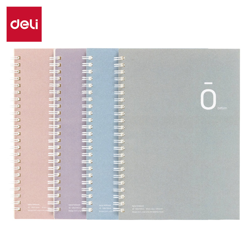 Deli Carnet à spirale, A5 (148 x 210 mm), 60 feuilles/120 pages, 70 g/m² - Parfait pour les étudiants, le bureau et le journaling, Série 0, Lot de 4