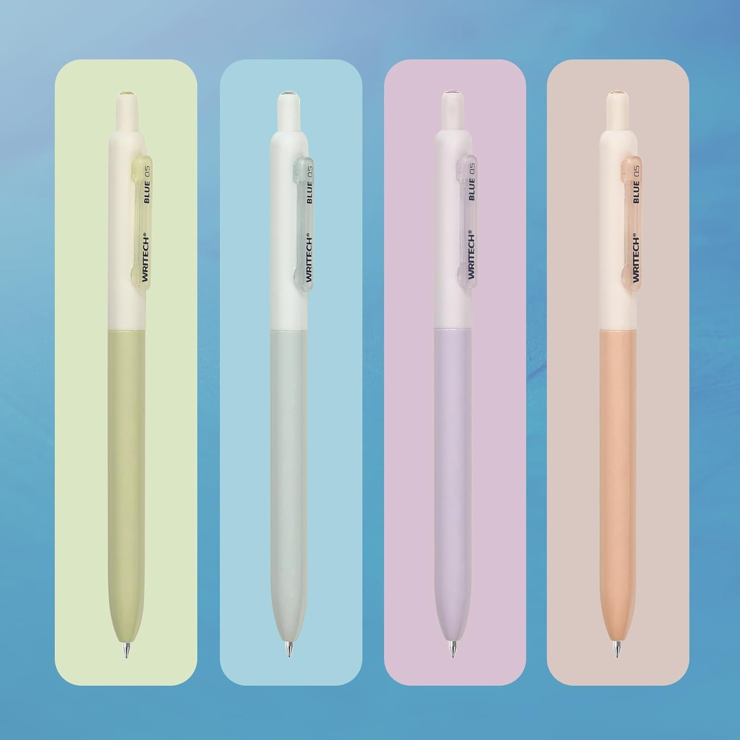 Writech Lot de 8 stylos rétractables à encre gel bleue - 0,5 mm