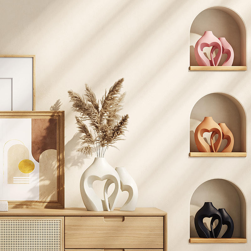 Lot de 2 vases en forme de cœur en céramique - Blanc