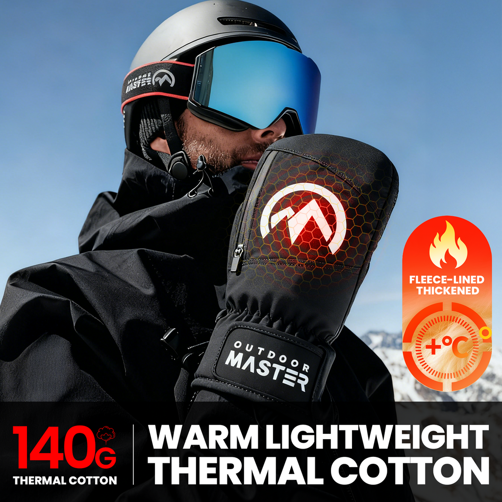 OutdoorMaster Moufles de ski adulte pour femmes et hommes, Gants de ski imperméables et coupe-vent, Gants de snowboard chauds d'hiver Noir L