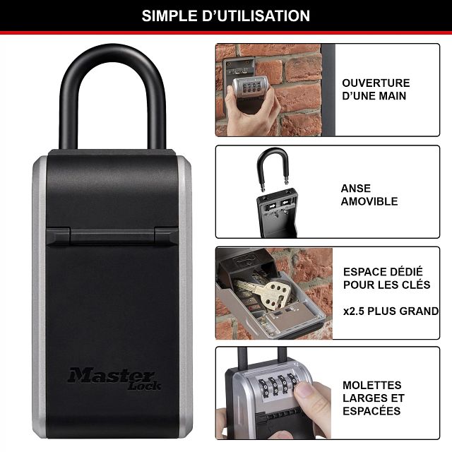 Master Lock 5480EURD boîte à clés sécurisée au design innovant, avec anneau de fixation, grande capacité, haute sécurité