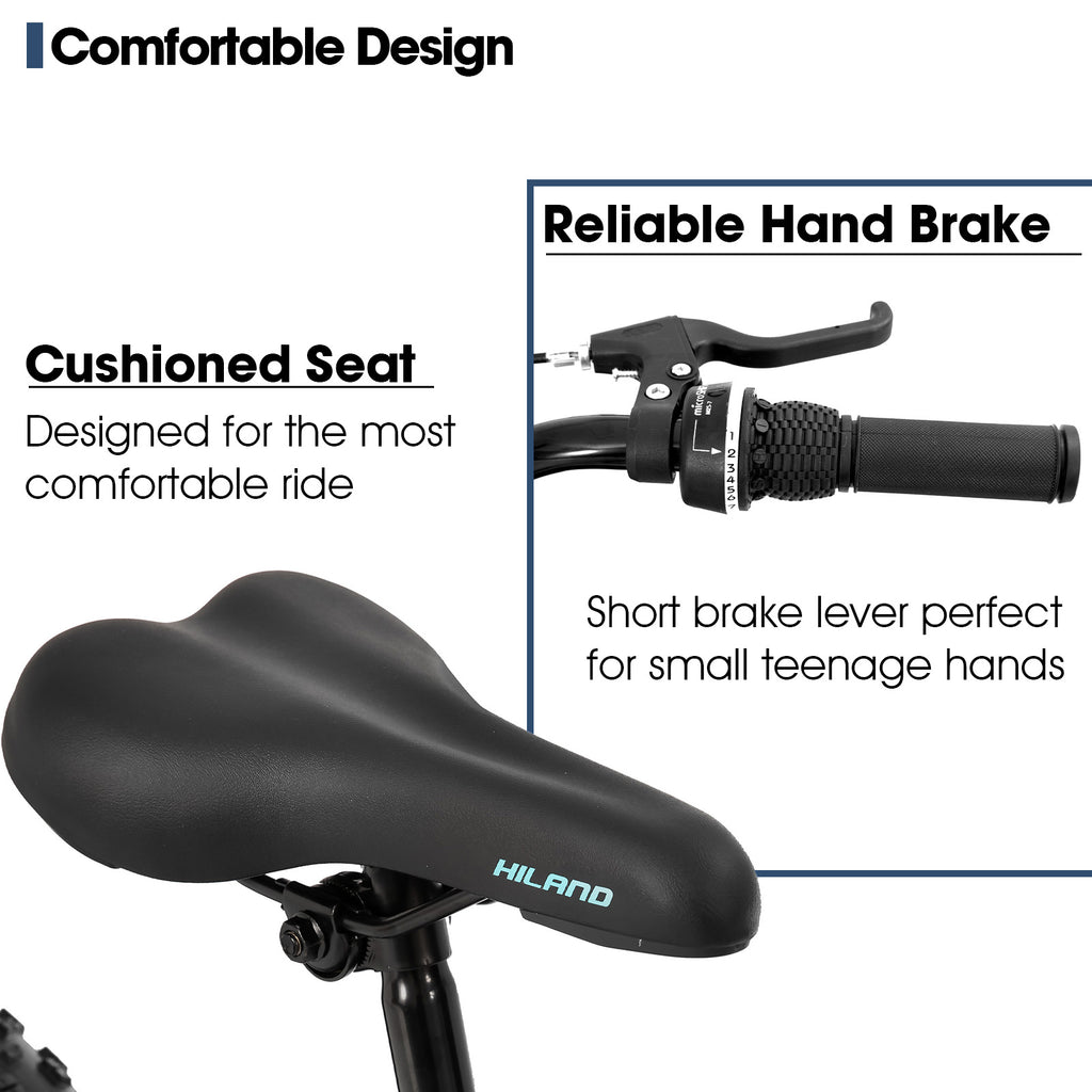 Hiland Roon VTT à pneus larges pour enfants, adolescents et adultes, standard européen, Shimano 7 vitesses, double frein à disque, bleu, 24 po