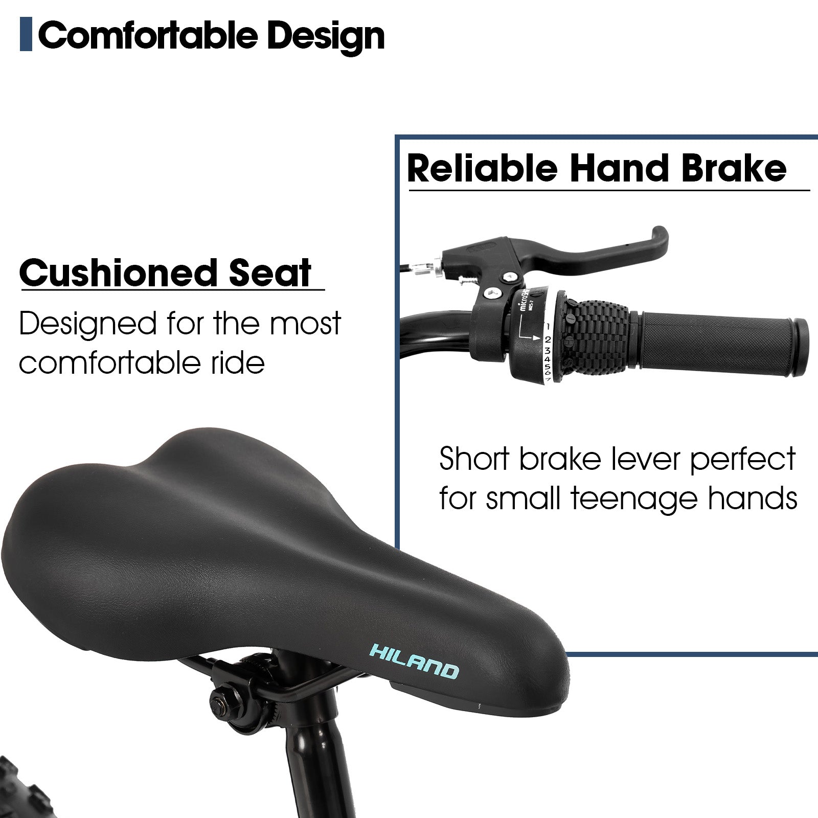 Hiland Roon VTT à pneus larges pour enfants, adolescents et adultes, standard européen, Shimano 7 vitesses, double frein à disque, bleu, 24 po